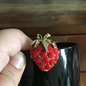 Vintage Strawberry Jeweled Brooch